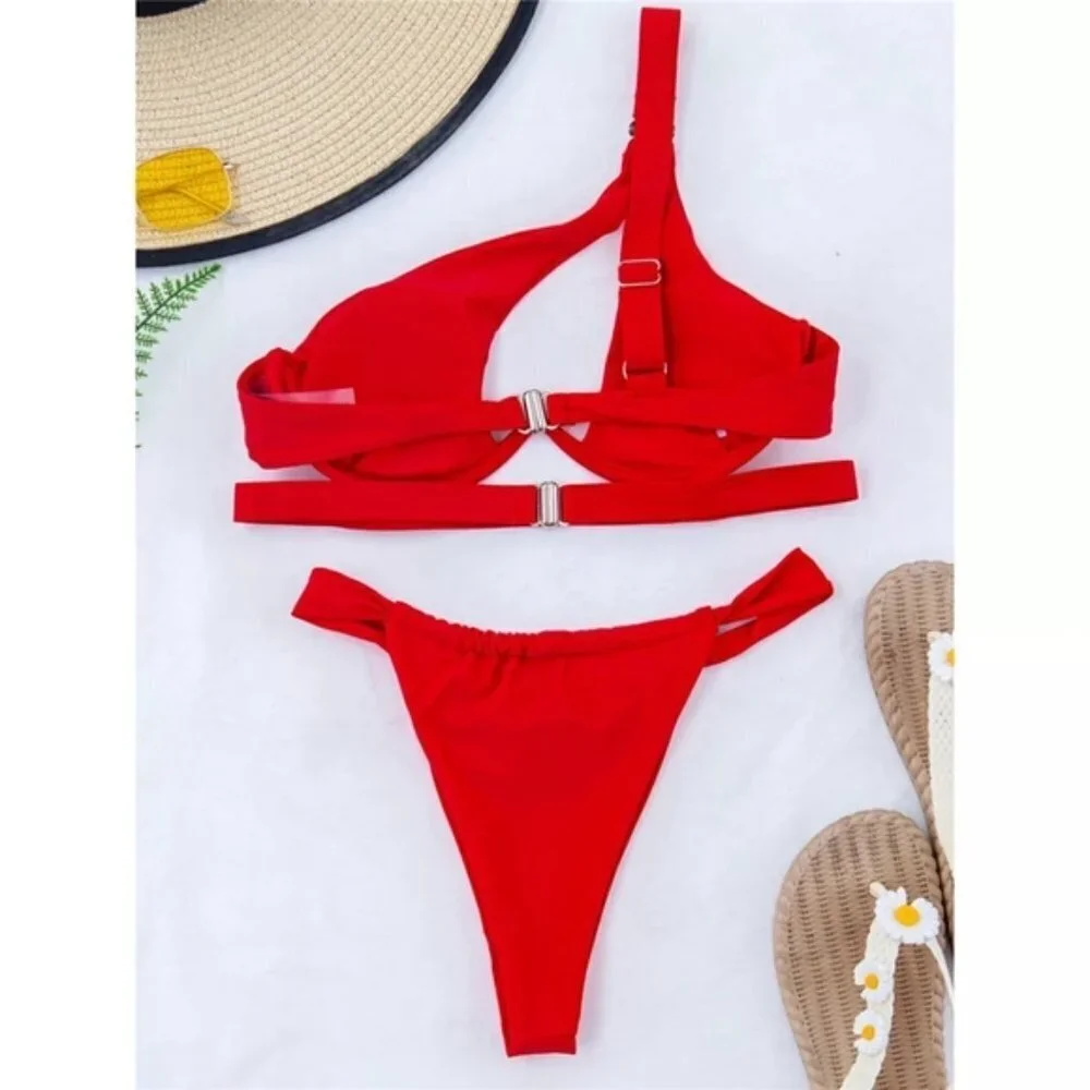 Red Strappy Underwire Top Brazilian Bikini Set